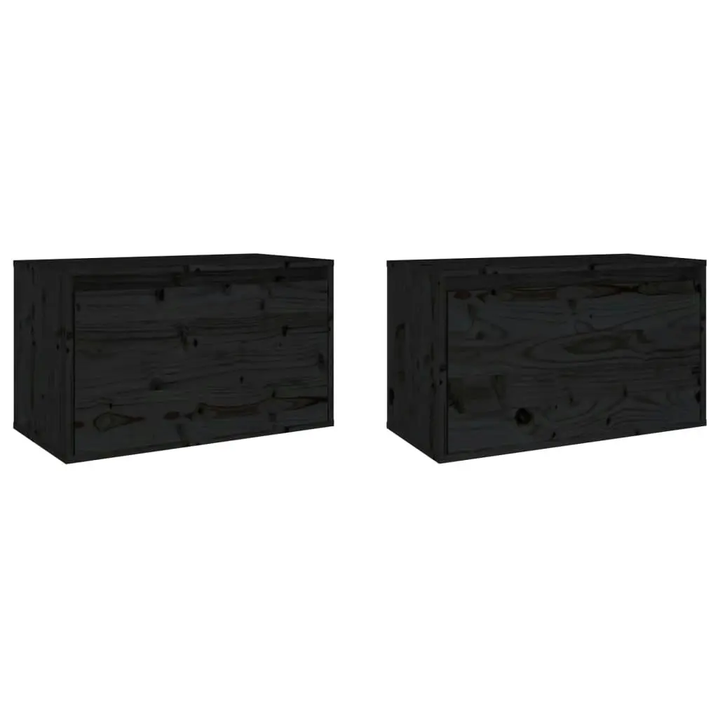 Wall Cabinets 2 pcs Black 60x30x35 cm Solid Wood Pine 813454