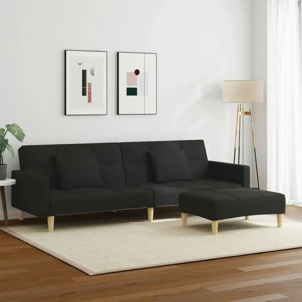 2-Seater Sofa Bed with Footstool Black Fabric 3258108