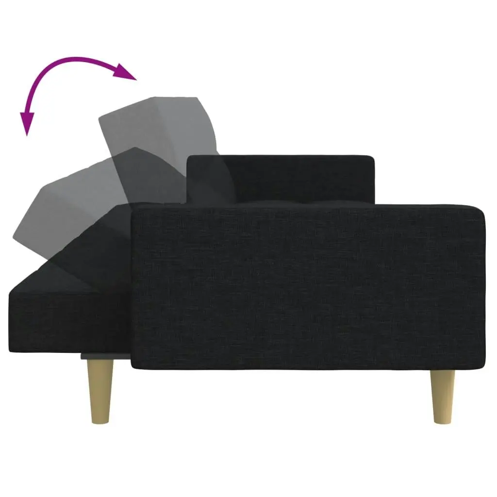 2-Seater Sofa Bed with Footstool Black Fabric 3258108