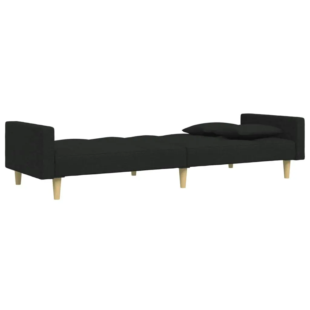 2-Seater Sofa Bed with Footstool Black Fabric 3258108