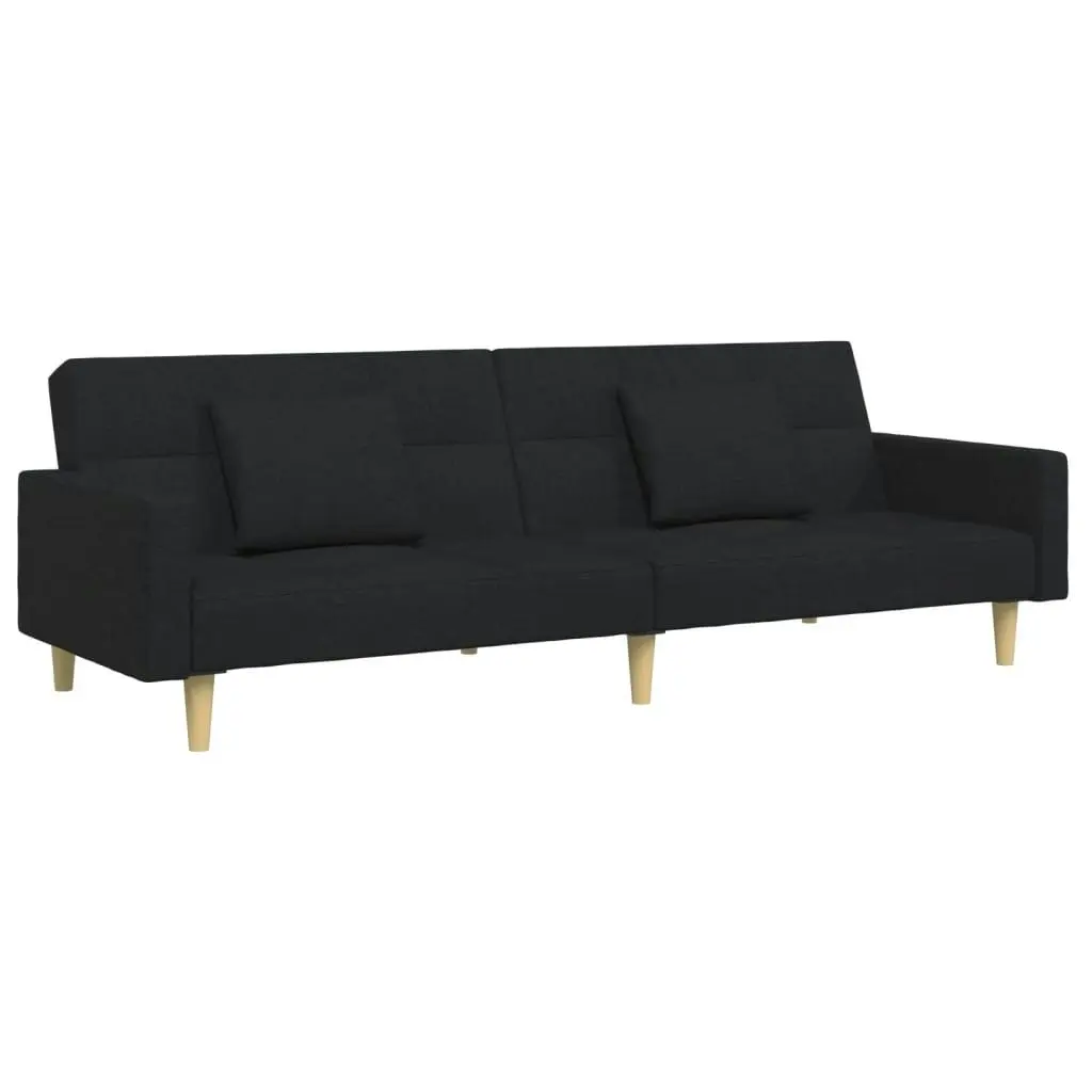 2-Seater Sofa Bed with Footstool Black Fabric 3258108