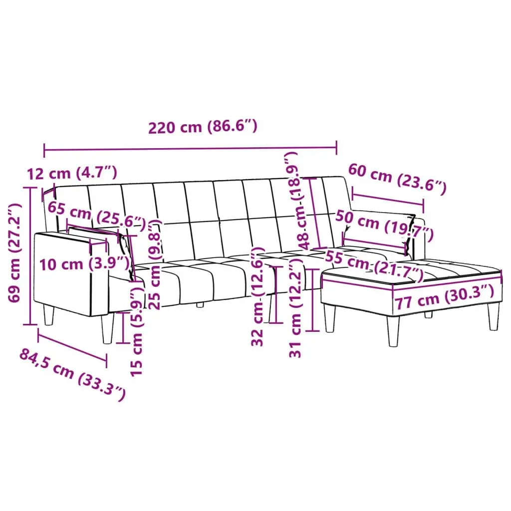 2-Seater Sofa Bed with Footstool Black Fabric 3258125