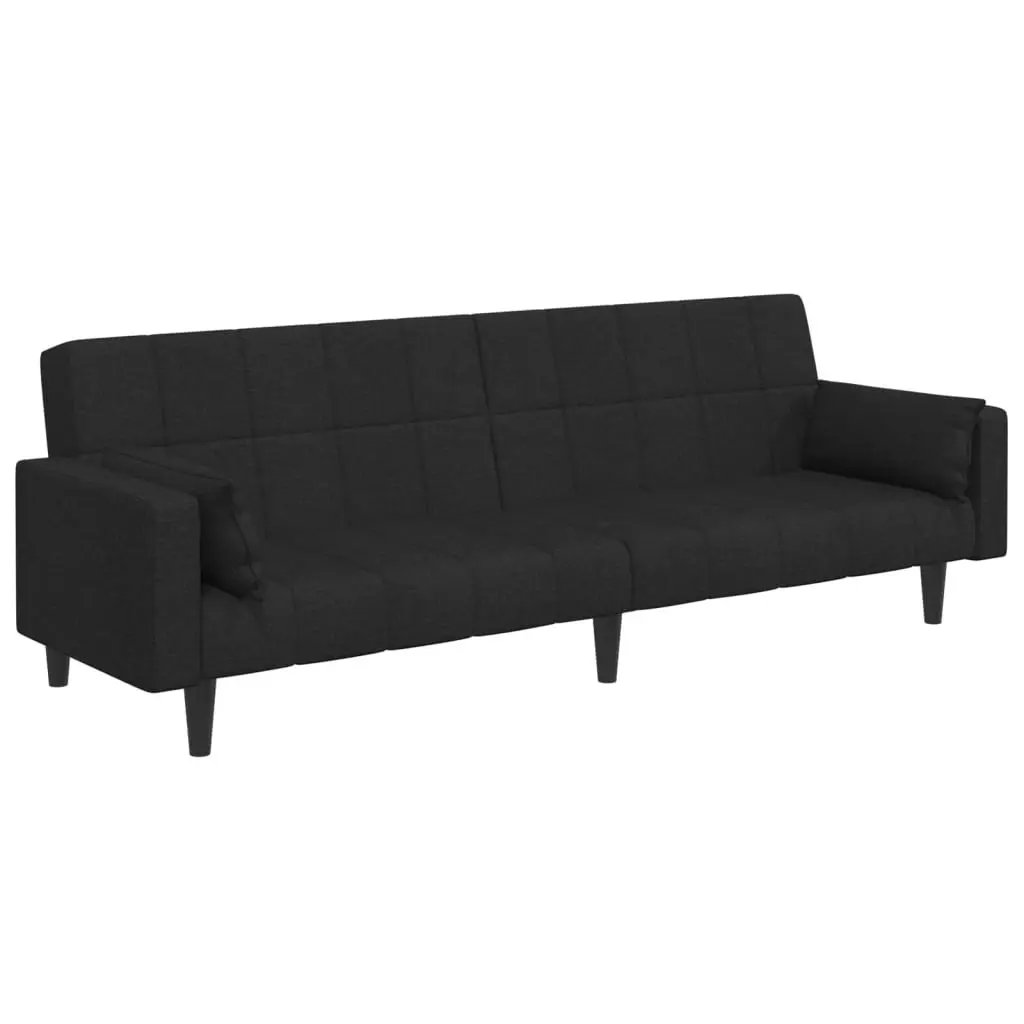 2-Seater Sofa Bed with Footstool Black Fabric 3258125