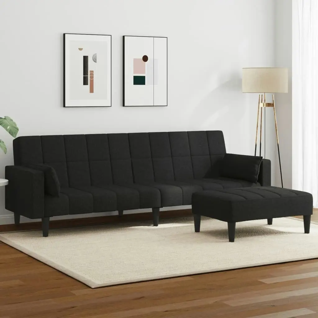 2-Seater Sofa Bed with Footstool Black Fabric 3258125