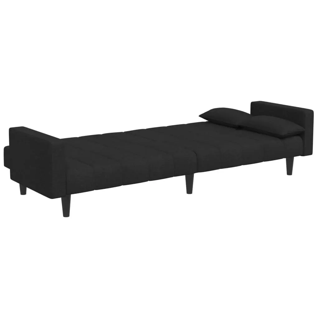 2-Seater Sofa Bed with Footstool Black Fabric 3258125