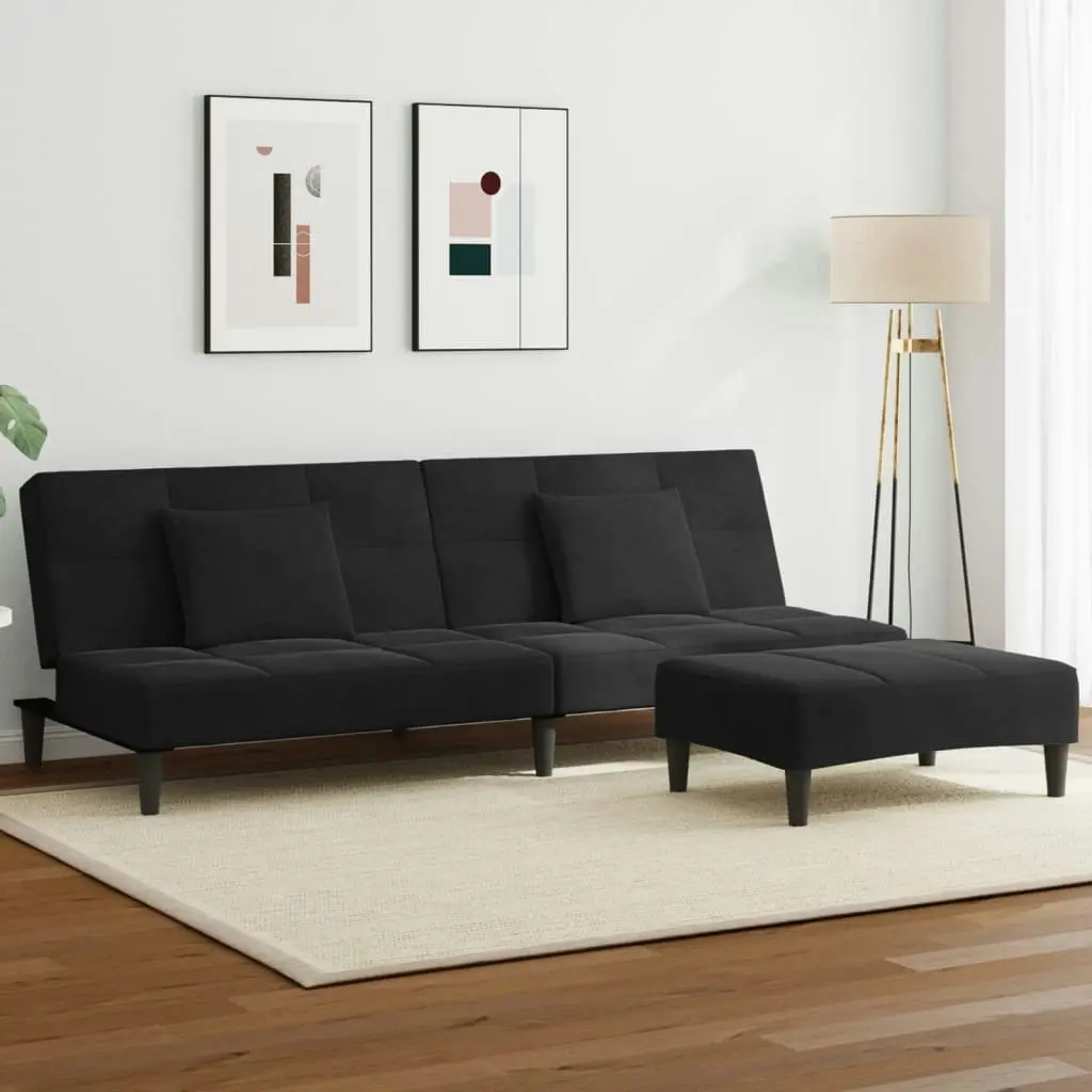 2-Seater Sofa Bed with Footstool Black Velvet 3258113