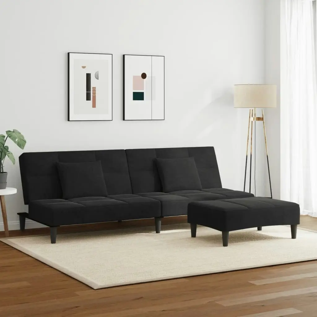 2-Seater Sofa Bed with Footstool Black Velvet 3258113