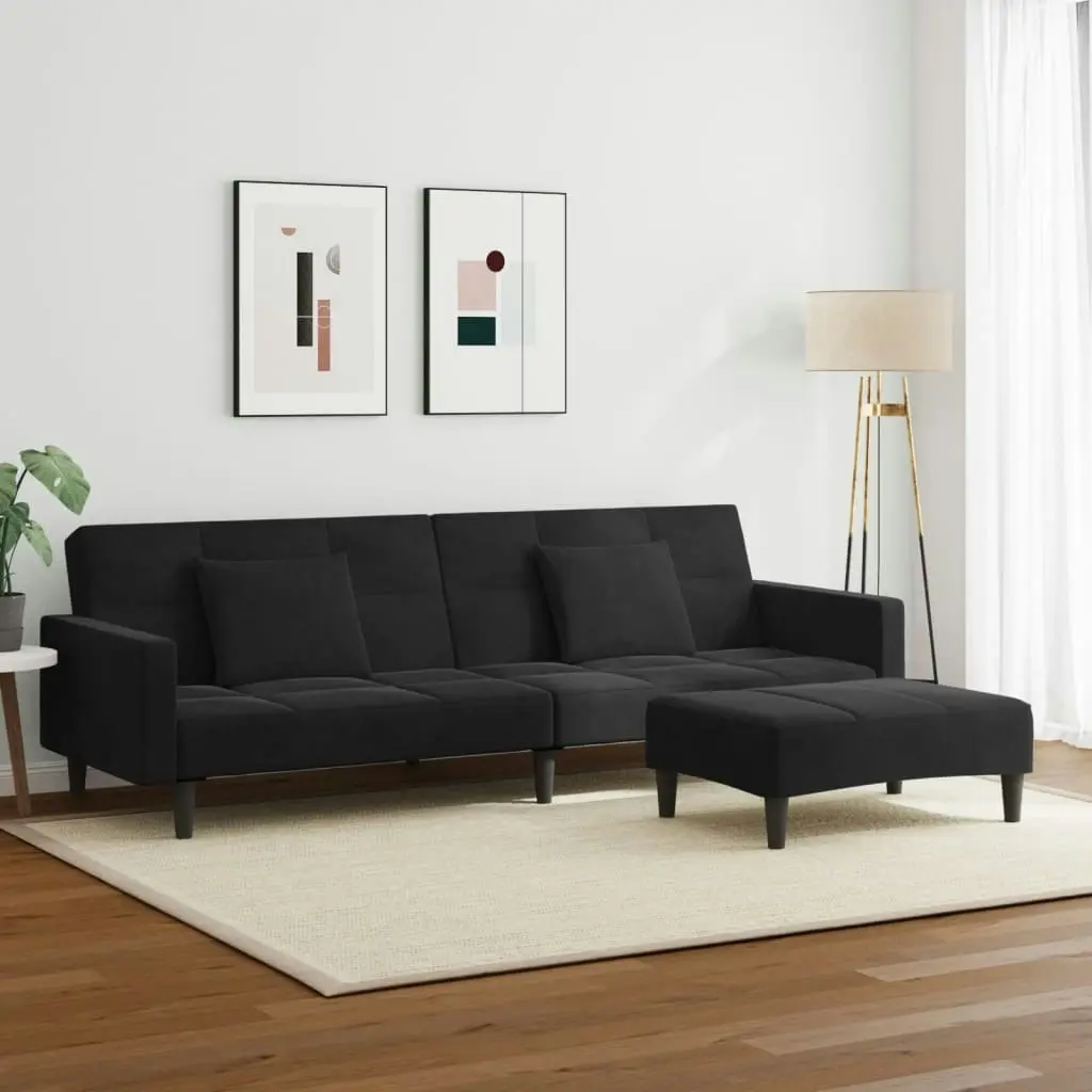 2-Seater Sofa Bed with Footstool Black Velvet 3258119