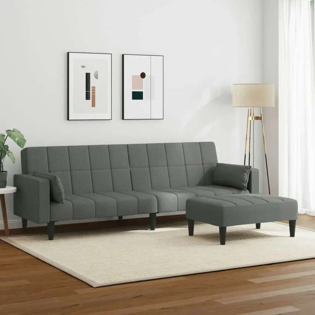 2-Seater Sofa Bed with Footstool Dark Grey Fabric 3258124