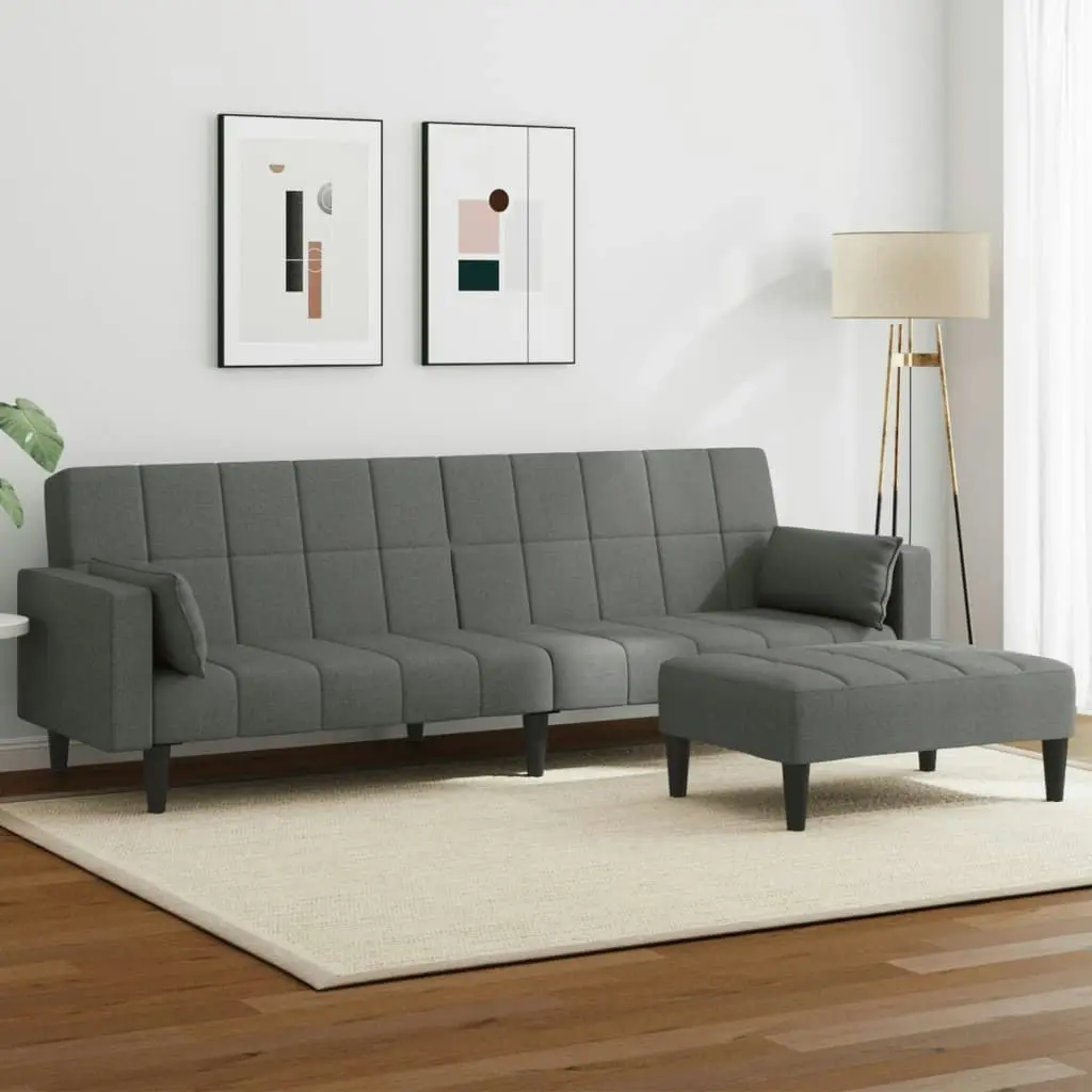 2-Seater Sofa Bed with Footstool Dark Grey Fabric 3258124