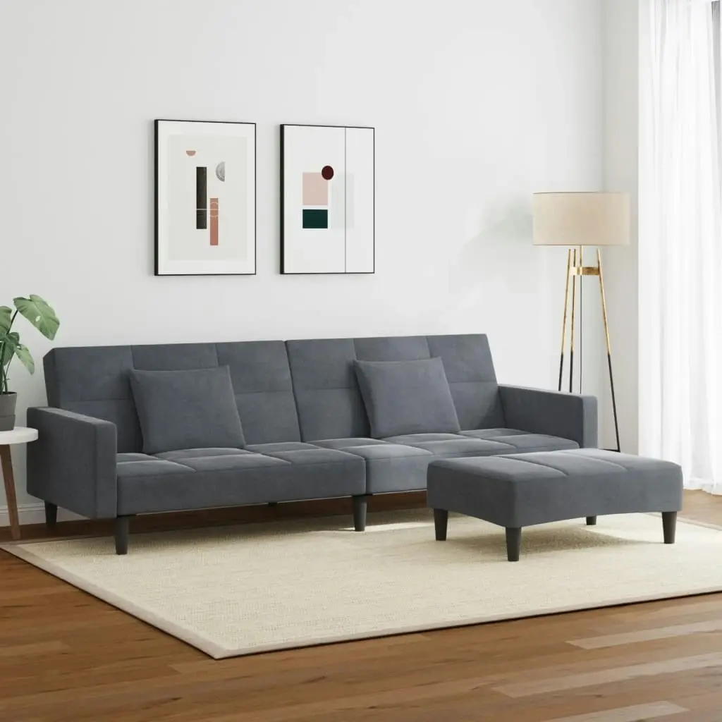 2-Seater Sofa Bed with Footstool Dark Grey Velvet 3258117