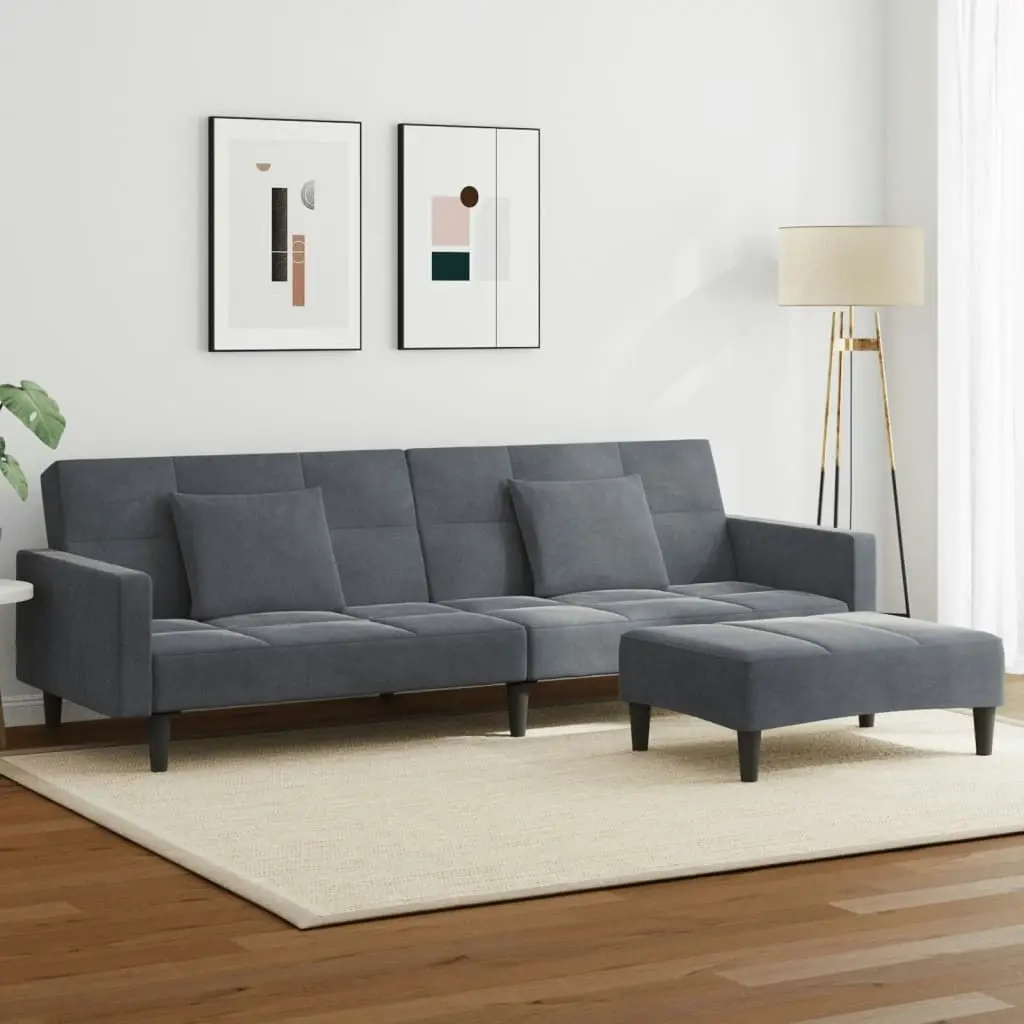 2-Seater Sofa Bed with Footstool Dark Grey Velvet 3258117