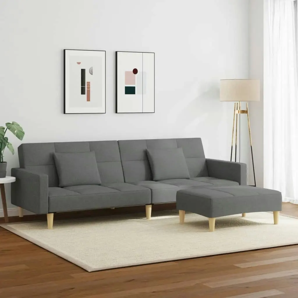 2-Seater Sofa Bed with Footstool Dark Grey Fabric 3258107