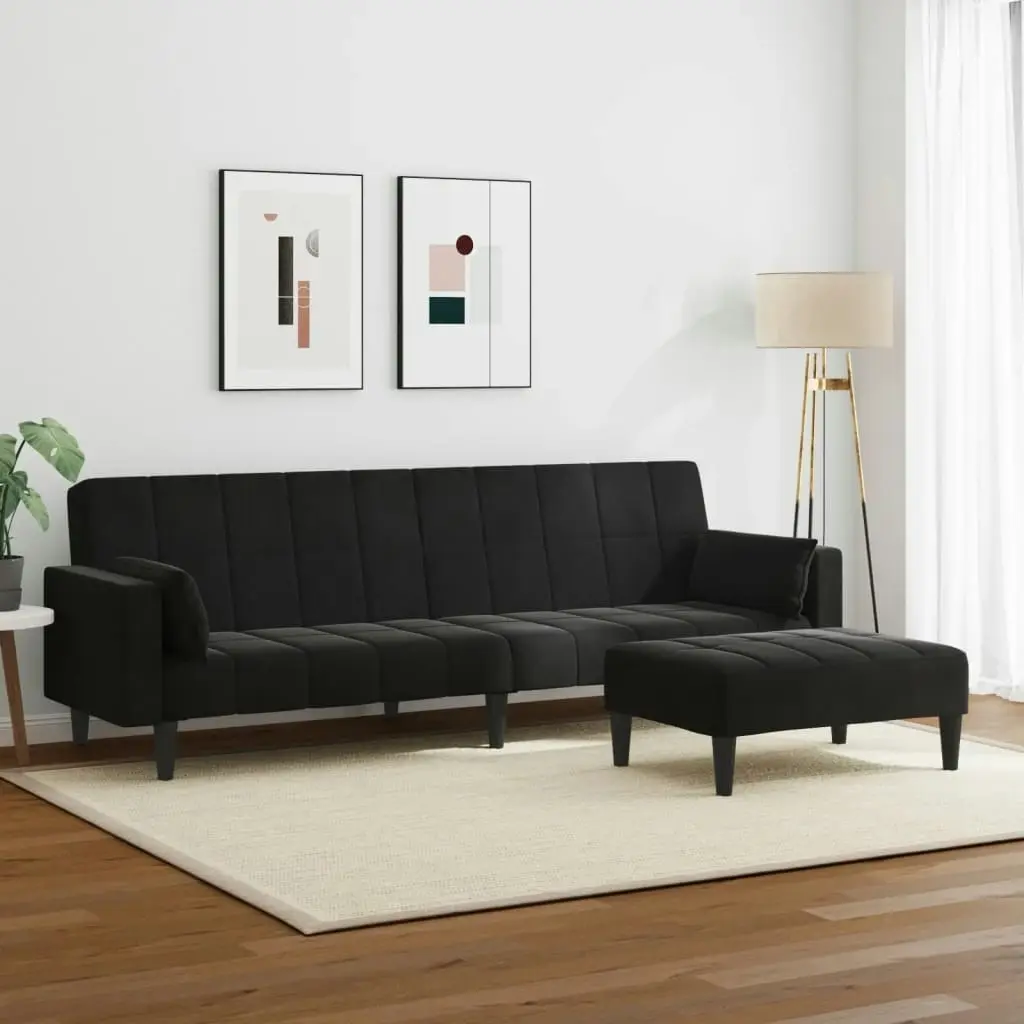 2-Seater Sofa Bed with Footstool Black Velvet 3258136