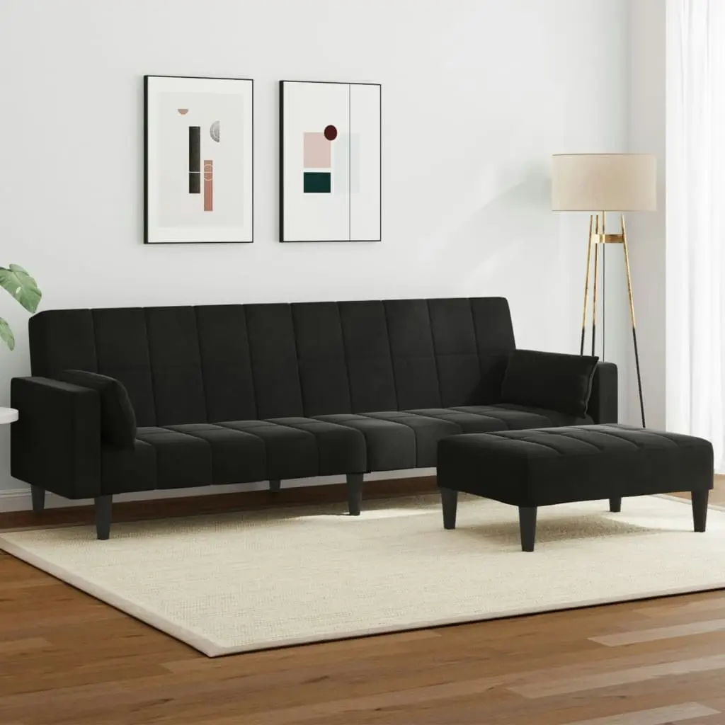 2-Seater Sofa Bed with Footstool Black Velvet 3258136