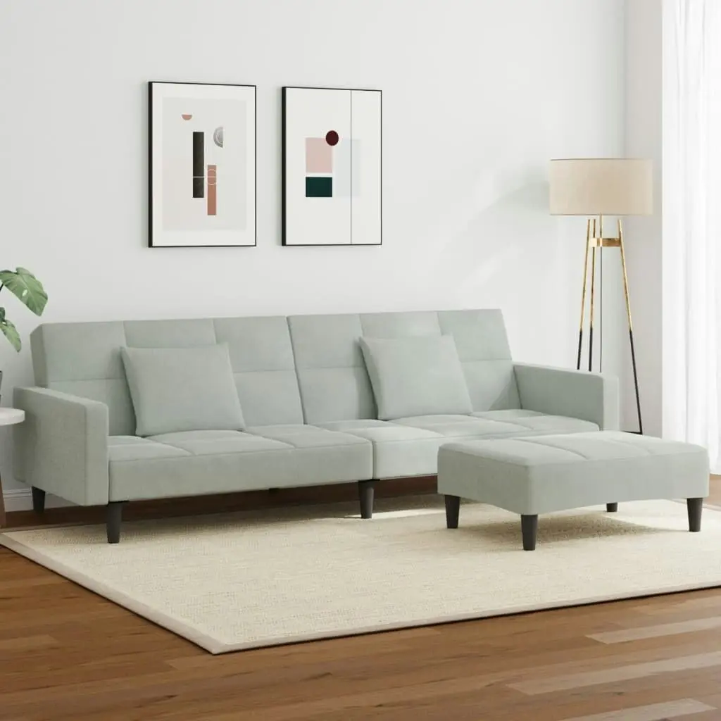 2-Seater Sofa Bed with Footstool Light Grey Velvet 3258116