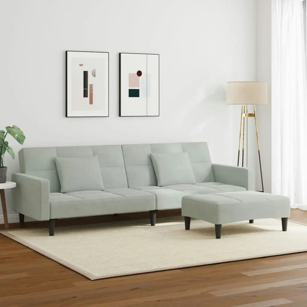 2-Seater Sofa Bed with Footstool Light Grey Velvet 3258116