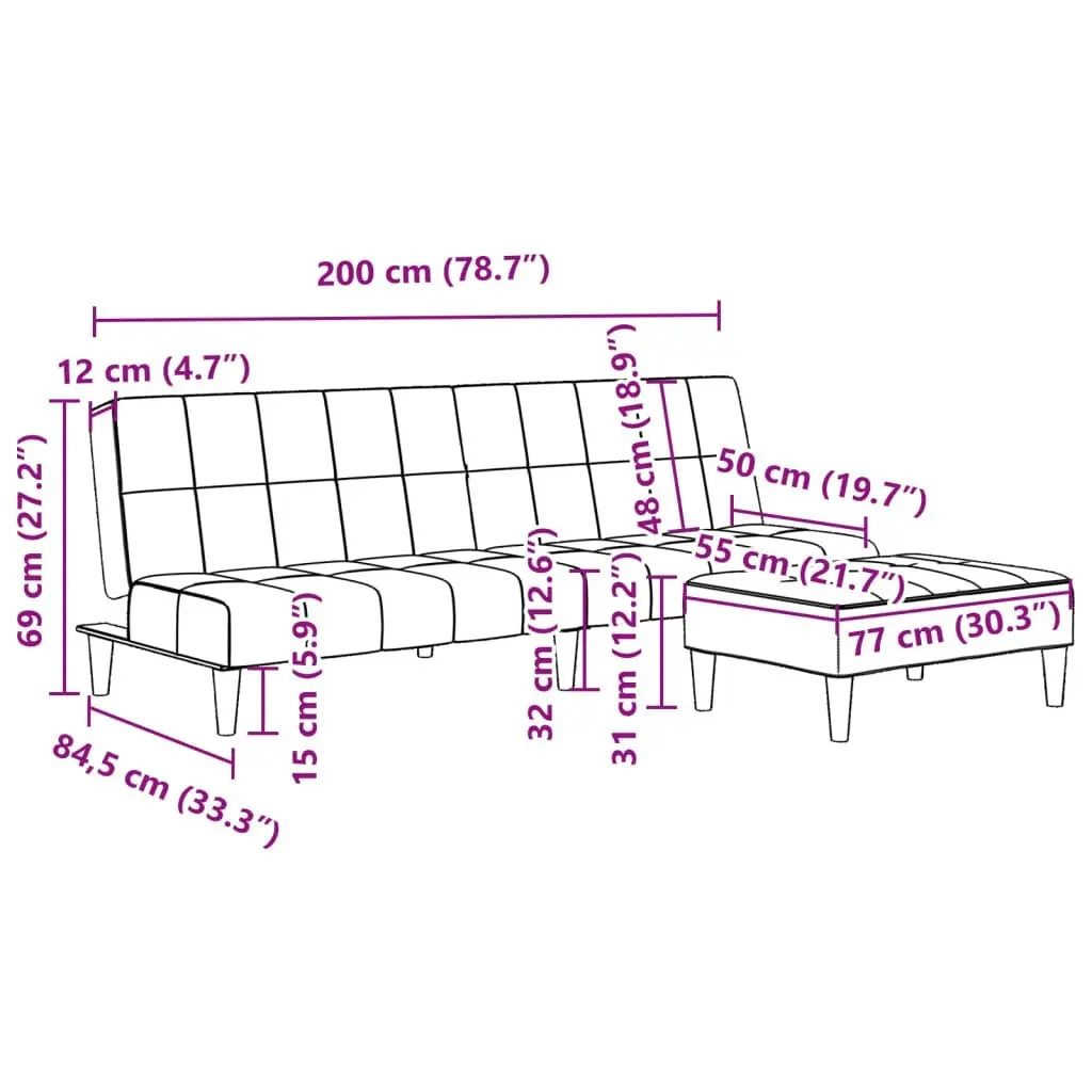 2-Seater Sofa Bed with Footstool Dark Grey Velvet 3258128