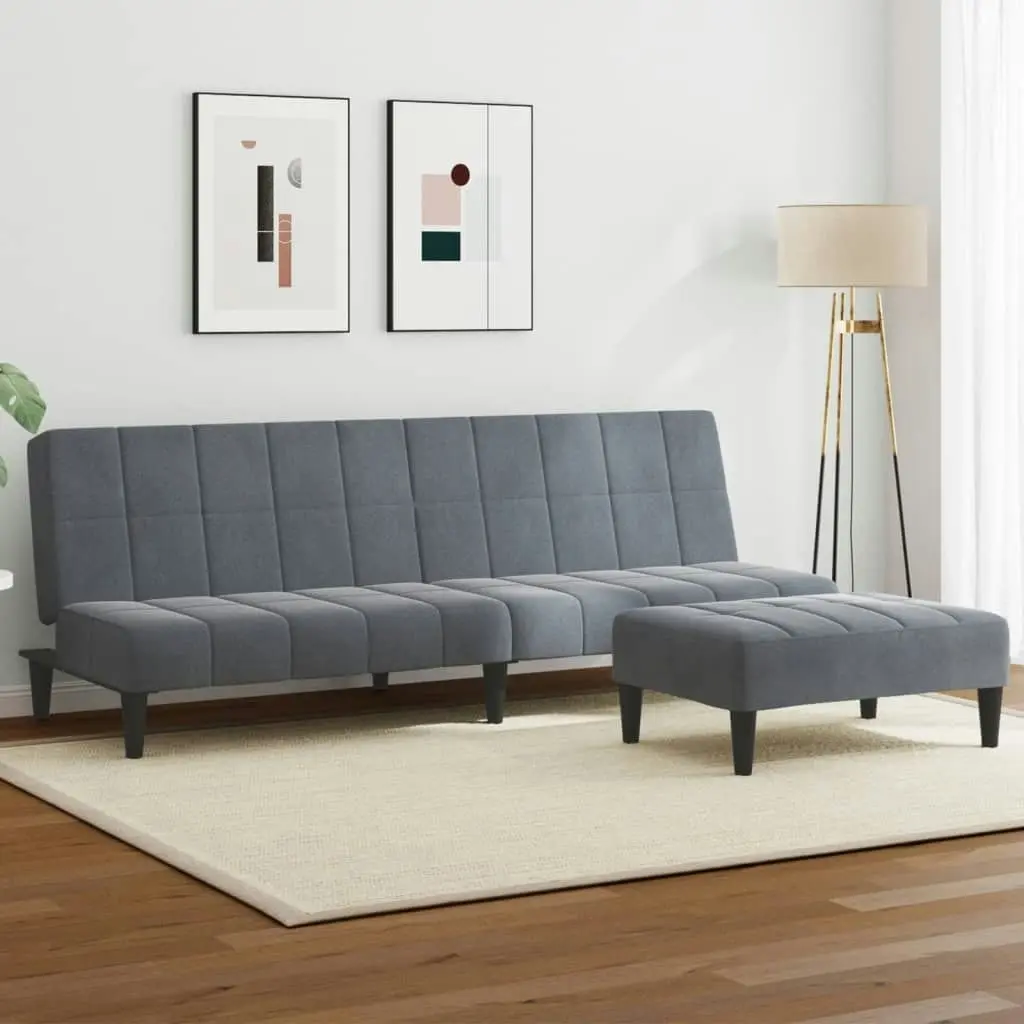 2-Seater Sofa Bed with Footstool Dark Grey Velvet 3258128