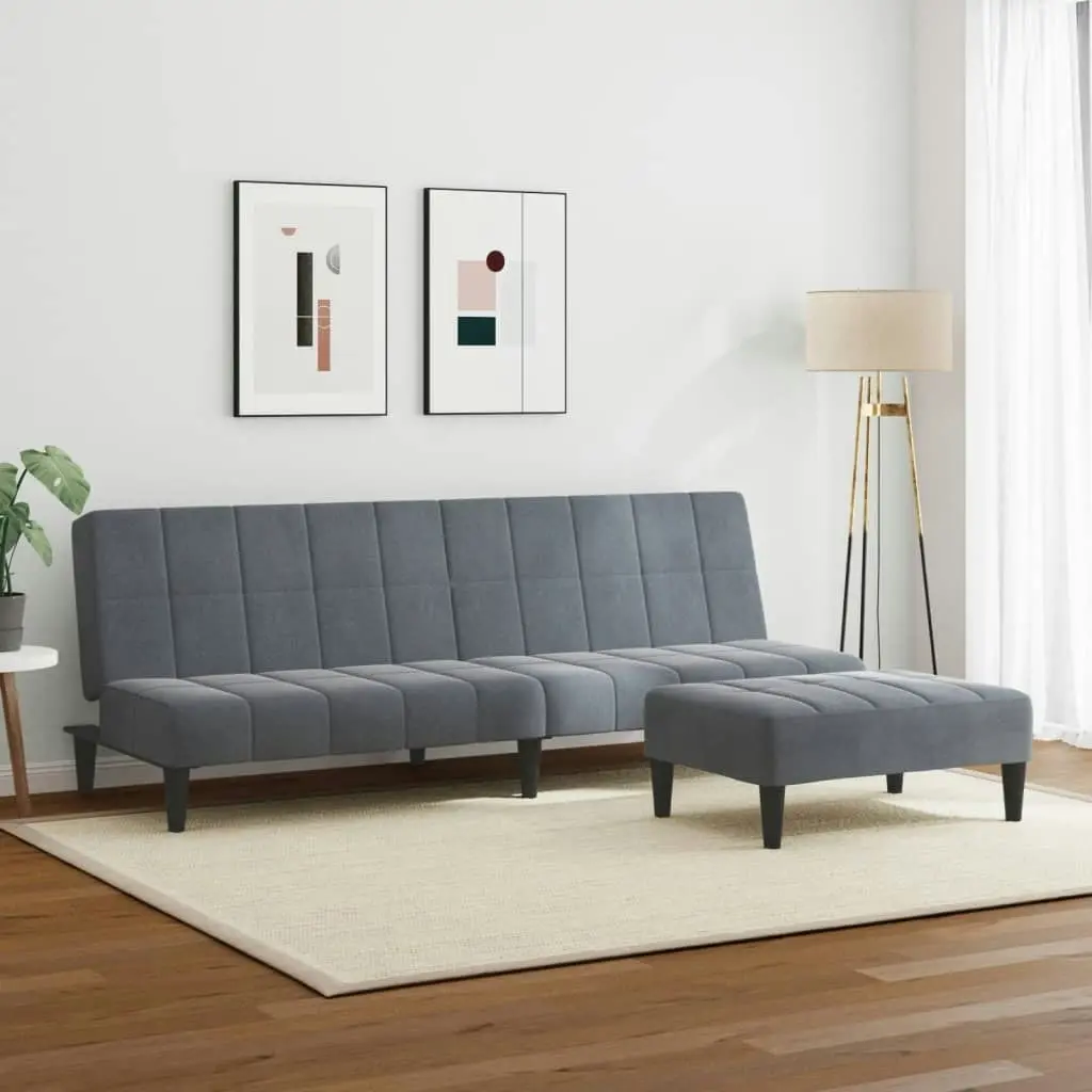 2-Seater Sofa Bed with Footstool Dark Grey Velvet 3258128