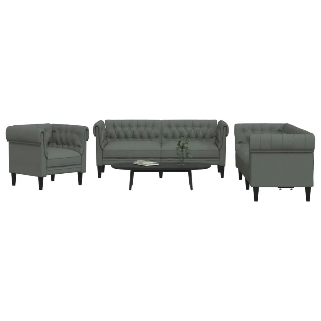 3 Piece Sofa Set Dark Grey Fabric 3209192