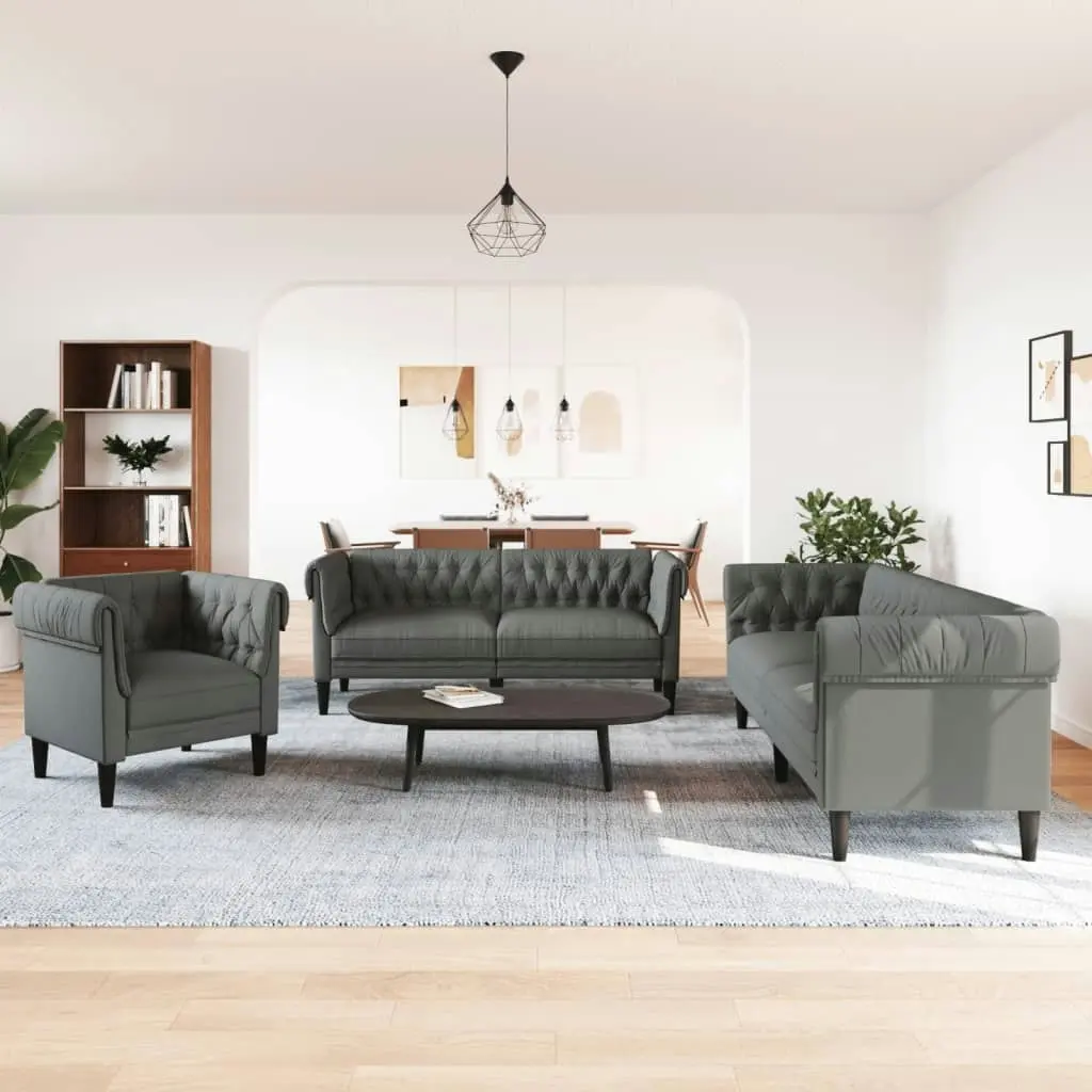 3 Piece Sofa Set Dark Grey Fabric 3209192