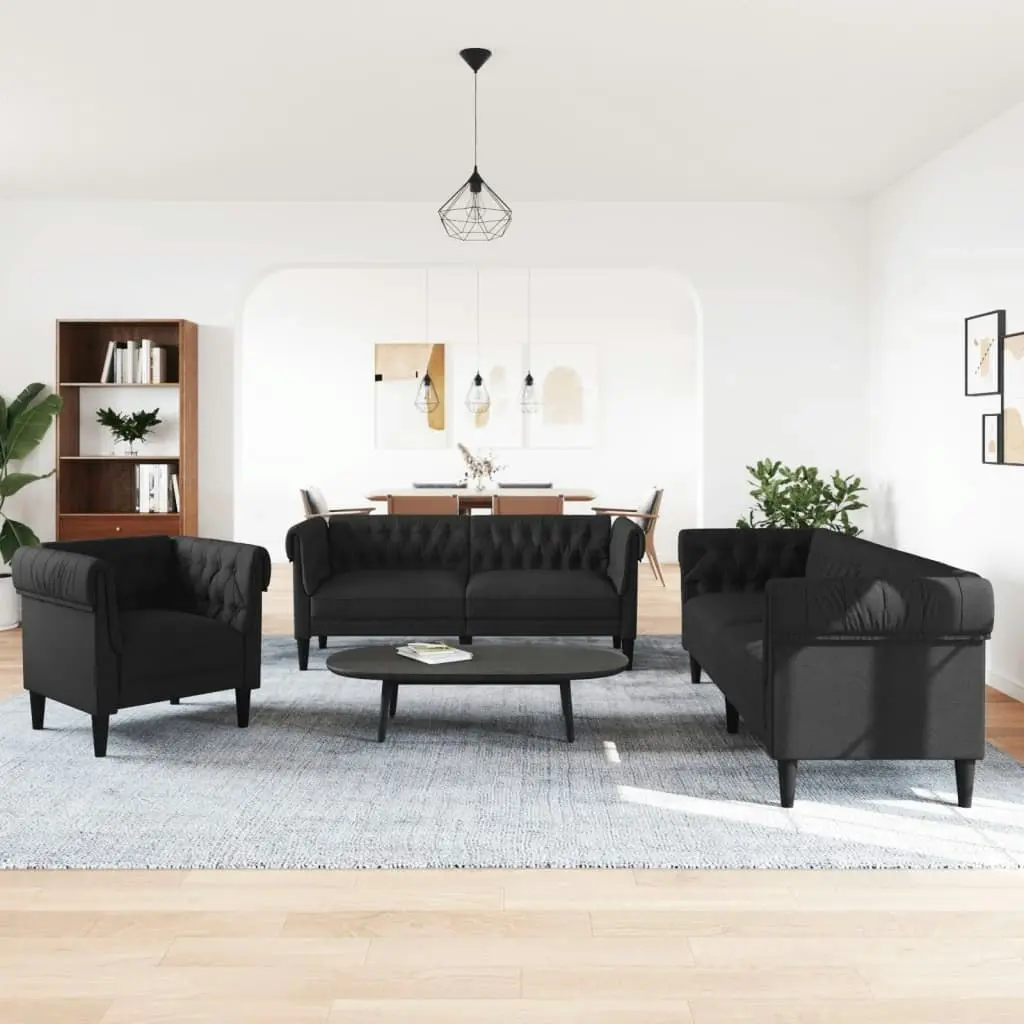 3 Piece Sofa Set Black Fabric 3209193