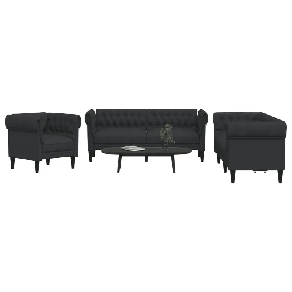 3 Piece Sofa Set Black Fabric 3209193