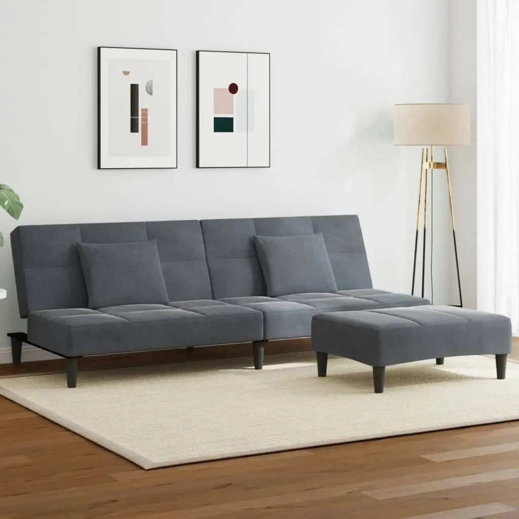 2-Seater Sofa Bed with Footstool Dark Grey Velvet 3258111