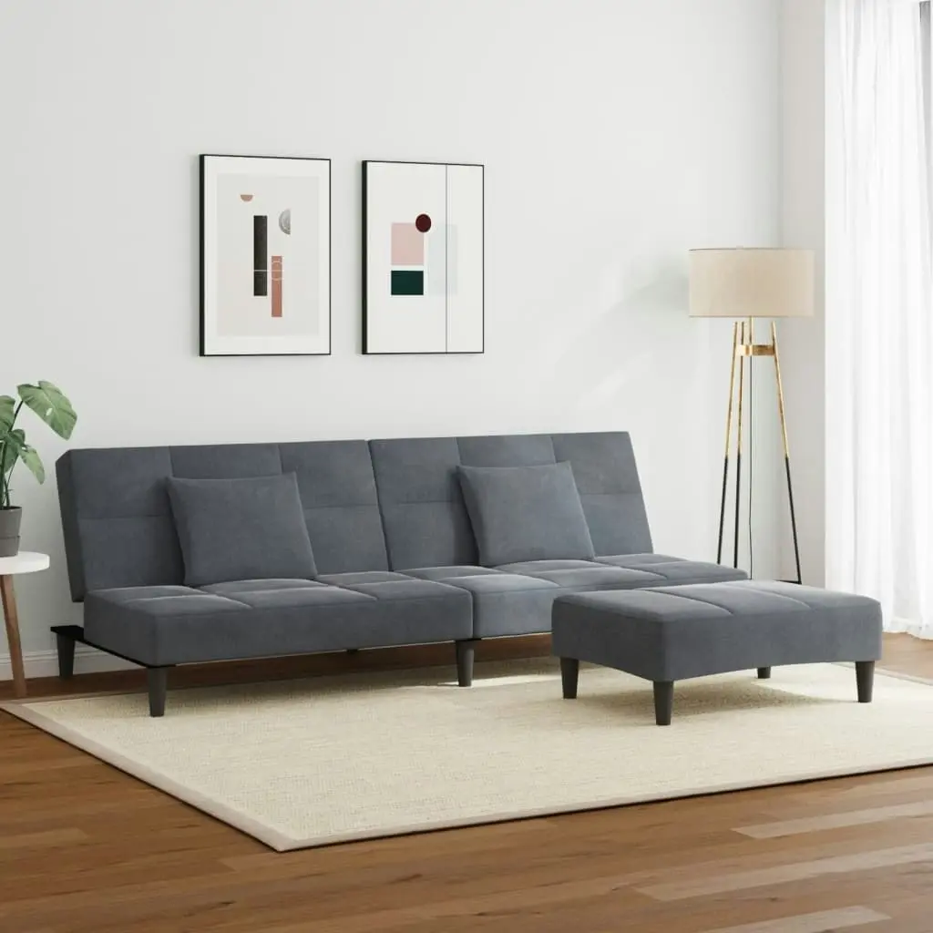 2-Seater Sofa Bed with Footstool Dark Grey Velvet 3258111