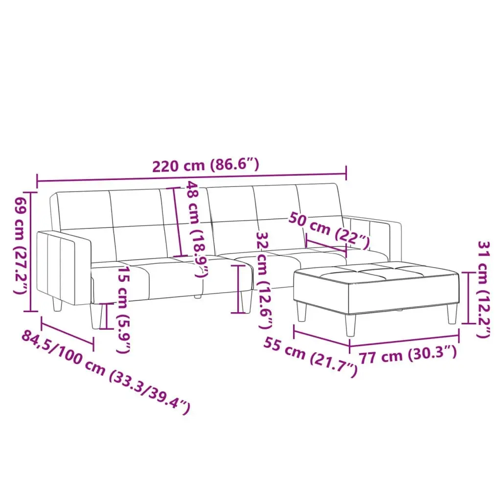 2-Seater Sofa Bed with Footstool Patchwork Fabric 3258122