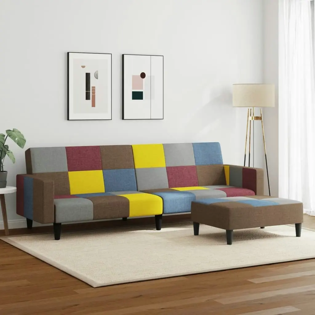 2-Seater Sofa Bed with Footstool Patchwork Fabric 3258122