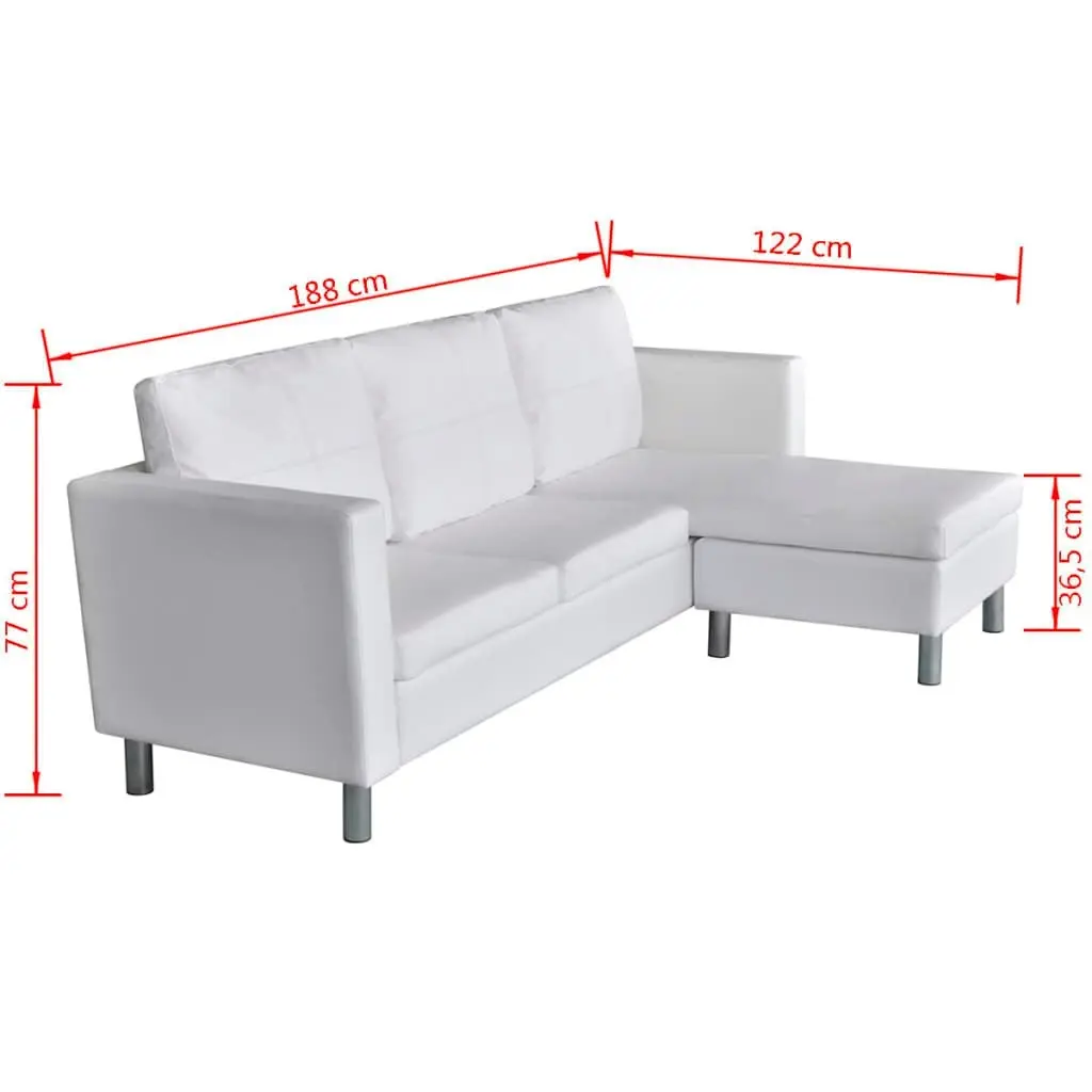 Sectional Sofa 3-Seater Artificial Leather White 241980