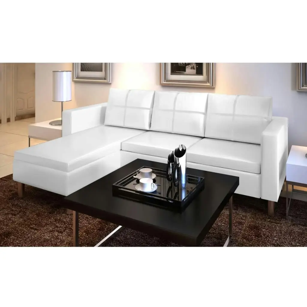 Sectional Sofa 3-Seater Artificial Leather White 241980