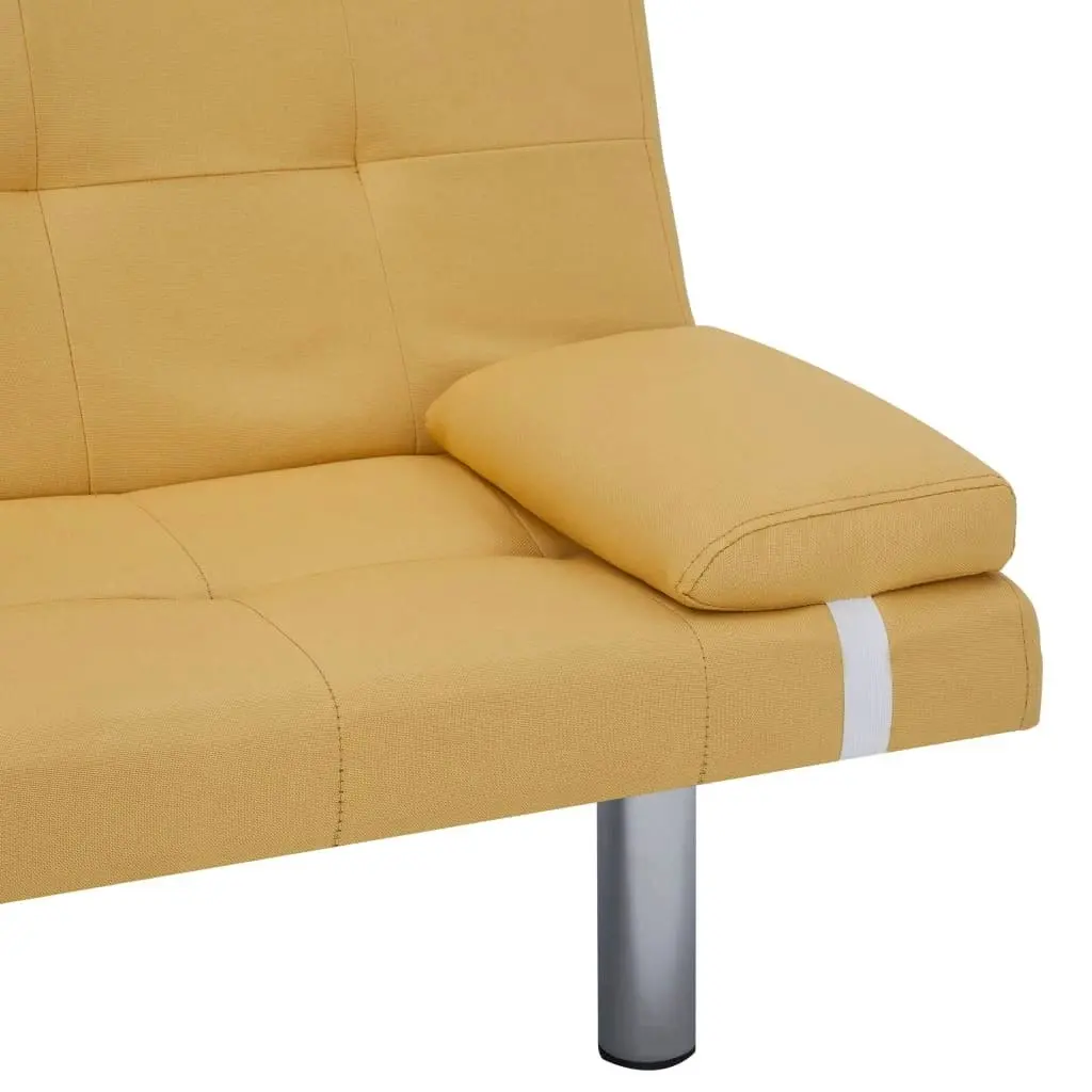 Sofa Bed with Two Pillows Yellow Polyester 282190