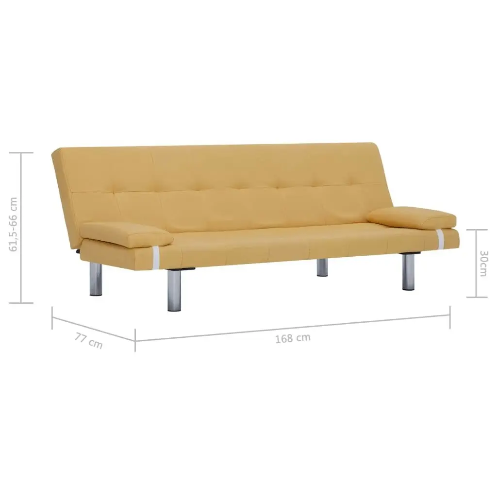 Sofa Bed with Two Pillows Yellow Polyester 282190