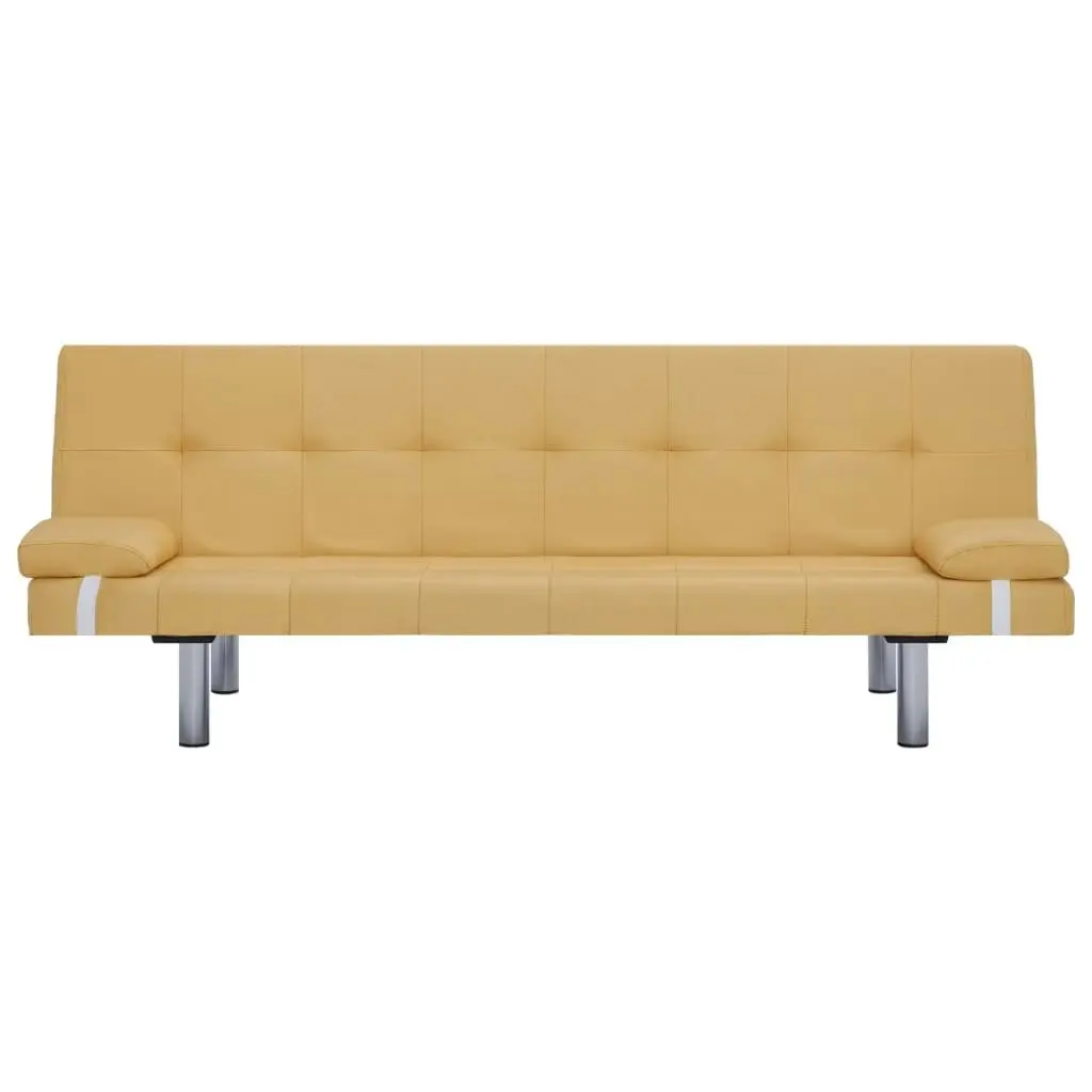 Sofa Bed with Two Pillows Yellow Polyester 282190