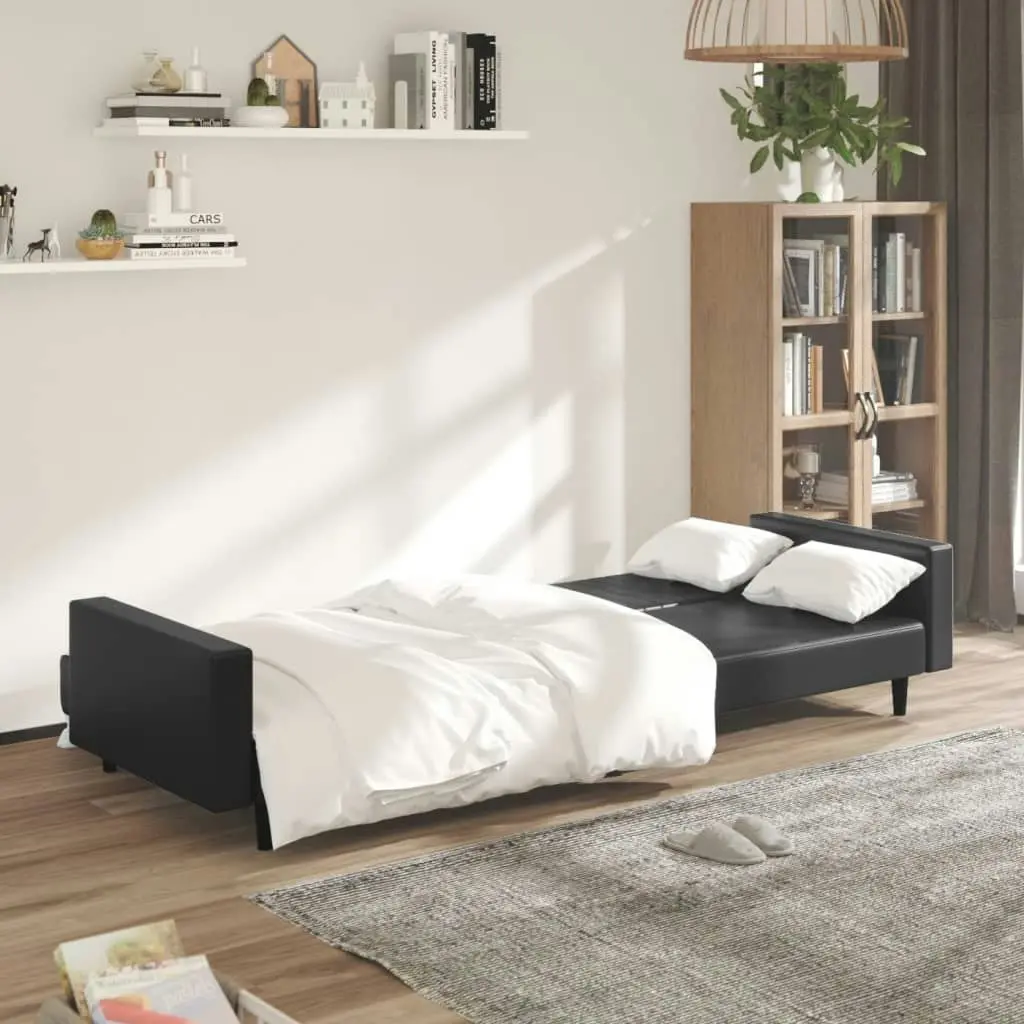 2-Seater Sofa Bed Black Faux Leather 337667