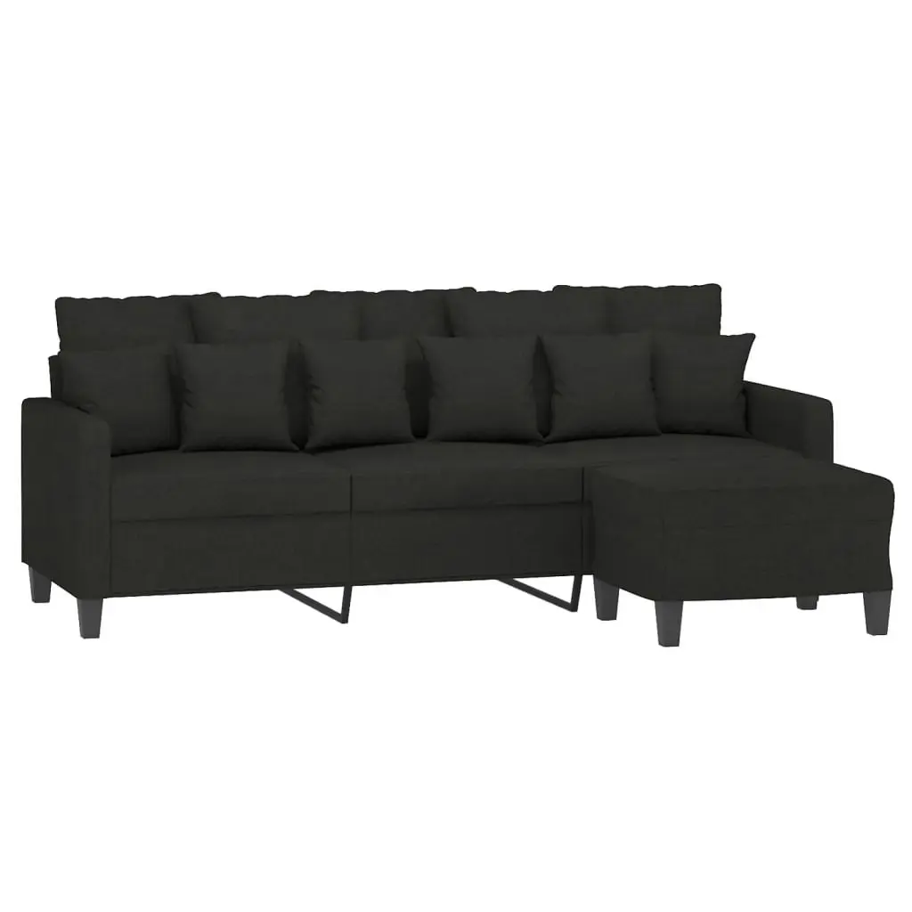 3-Seater Sofa with Footstool Black 180 cm Fabric 3201093