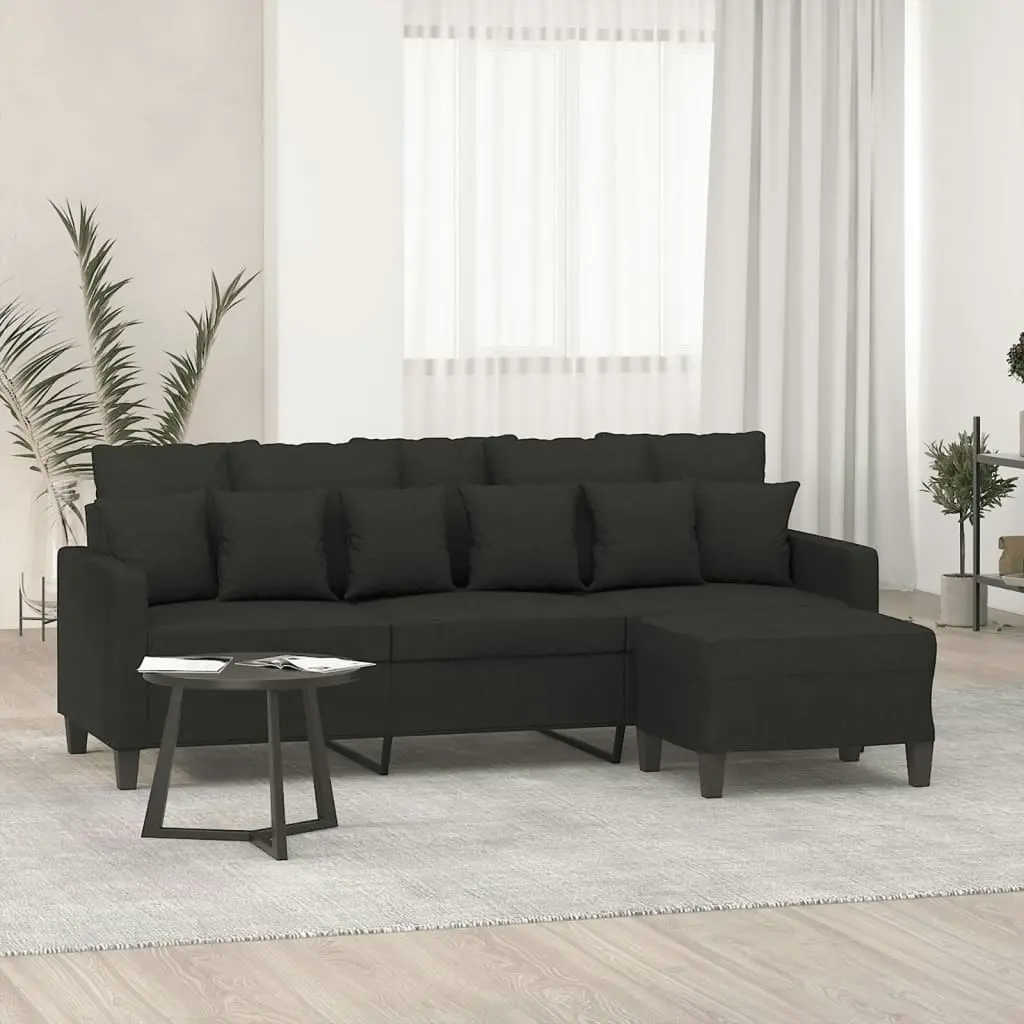 3-Seater Sofa with Footstool Black 180 cm Fabric 3201093