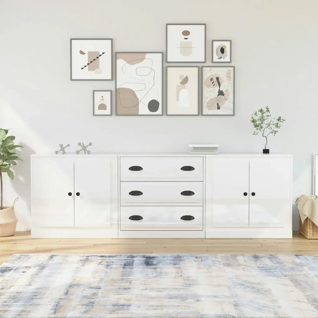 Sideboards 3 pcs High Gloss White Engineered Wood 3185217