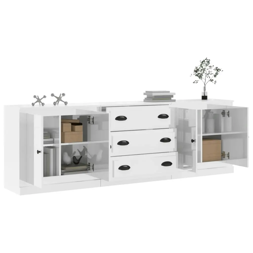 Sideboards 3 pcs High Gloss White Engineered Wood 3185217