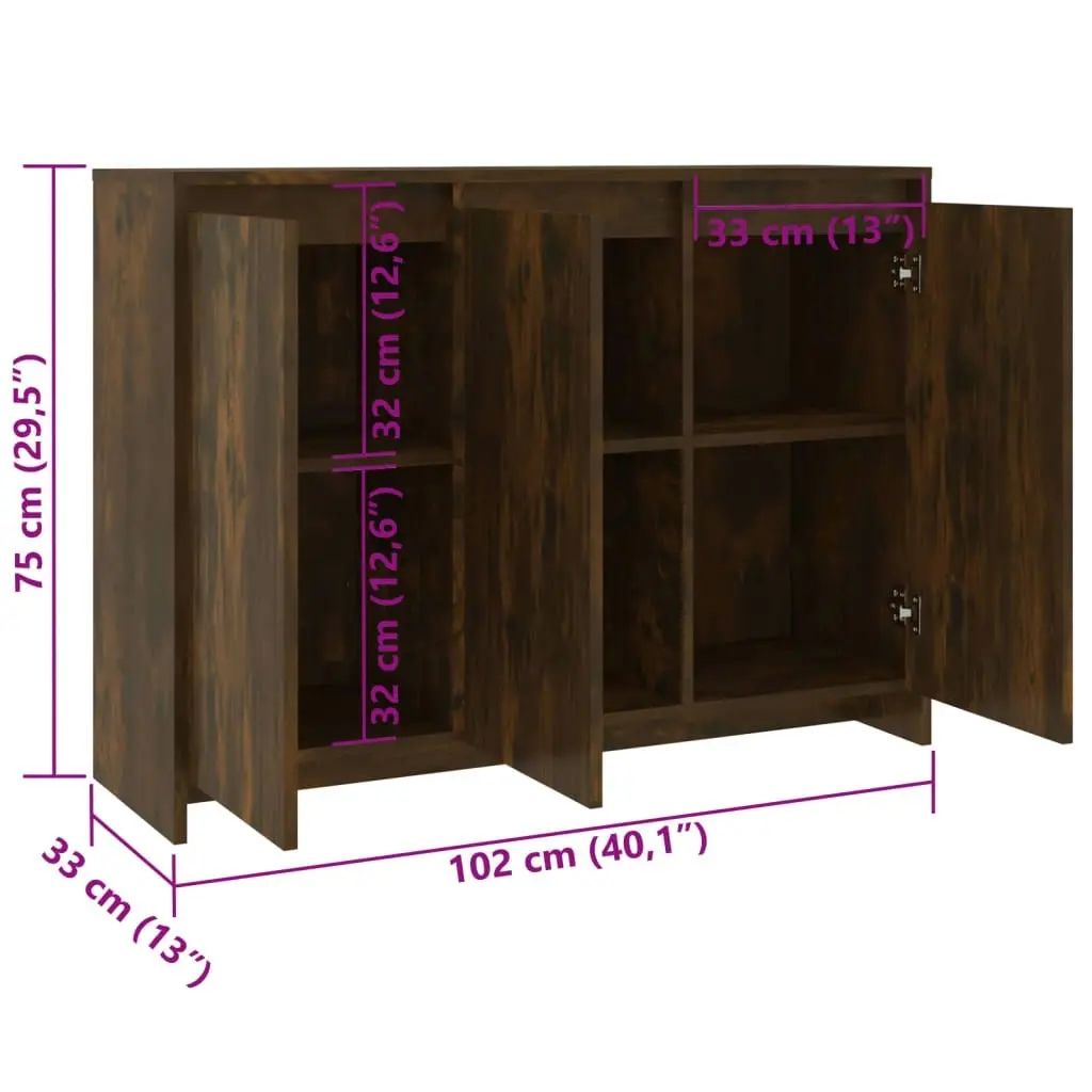 Sideboard Smoked Oak 102x33x75 cm Engineered Wood 813014