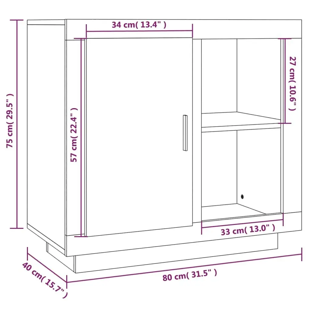 Sideboard High Gloss White 80x40x75 cm 811832