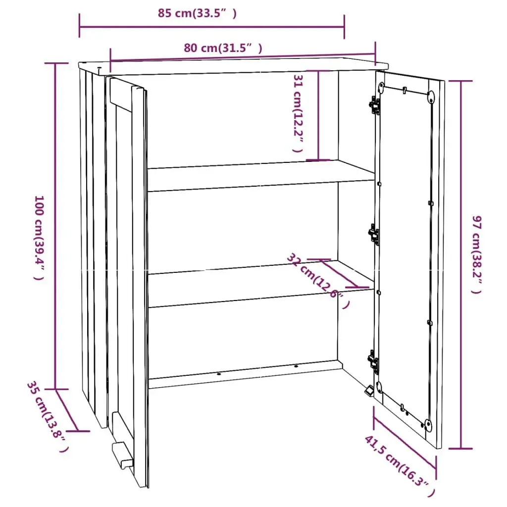 Top for Highboard"HAMAR" Dark Grey 85x35x100cm Solid Wood Pine 340506