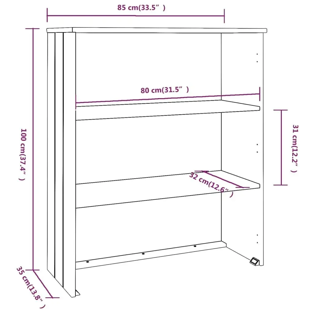 Top for Highboard"HAMAR" White 85x35x100 cm Solid Wood Pine 340509