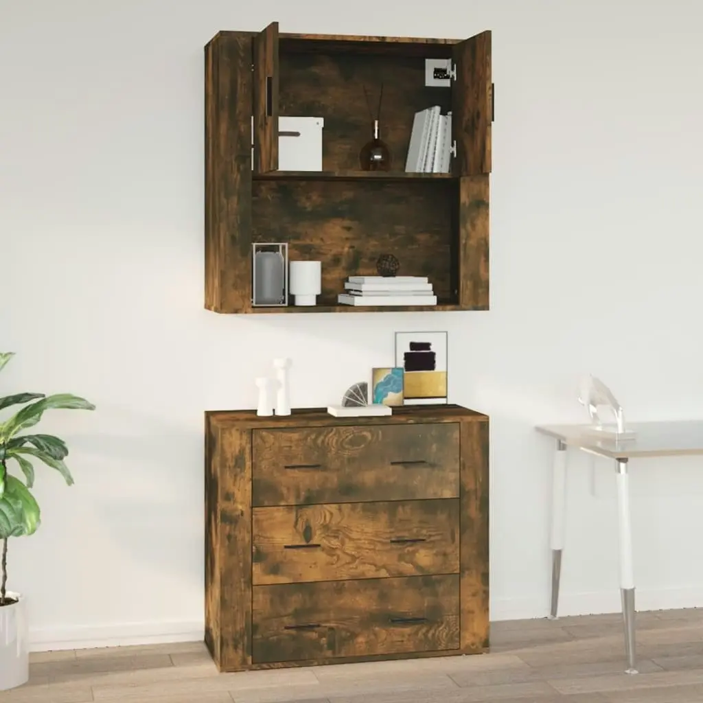 Wall Cabinet Smoked Oak 80x33x80 cm Engineered Wood 816589