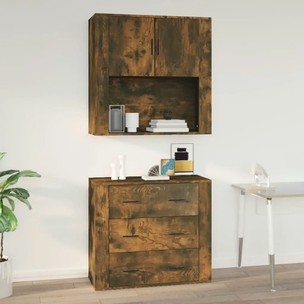 Wall Cabinet Smoked Oak 80x33x80 cm Engineered Wood 816589