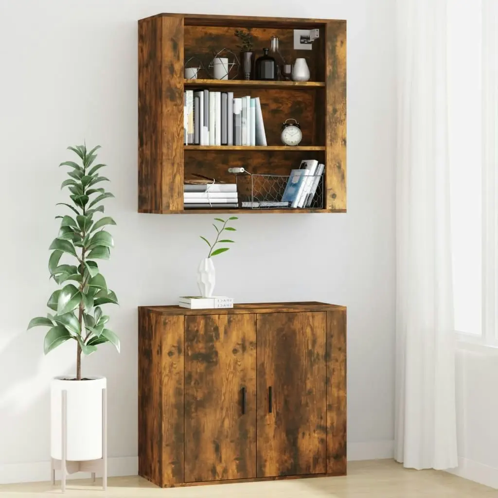 Wall Cabinet Smoked Oak 80x33x80 cm Engineered Wood 816597