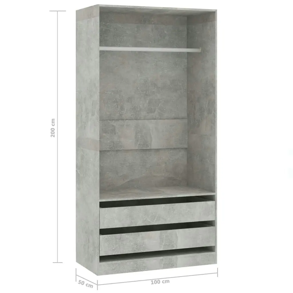 Wardrobe Concrete Grey 100x50x200 cm Engineered Wood 800607